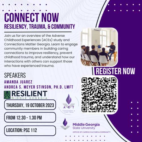 Connect Now Seminar: Resiliency, Trauma, & Community flyer.